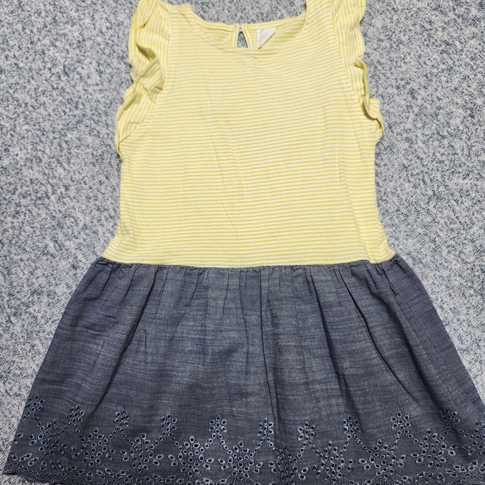 Baby Gap Toddler Girls Dress 4Y Yellow Stripe Chambray Eyelet Skirt‎ Cotton